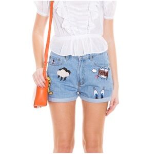 •PAUL & JOE SISTERS• Looney Tunes Denim Jean‎ Shorts Patches Tweety Size 36 US 4